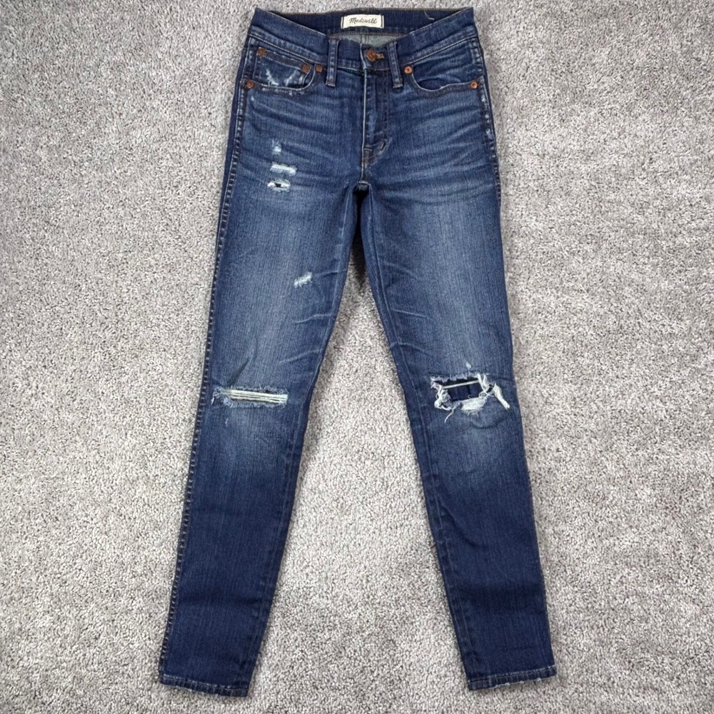 Madewell 9 High Riser Skinny Skinny Distressed Jeans Dark Wash F9945 Size 24
